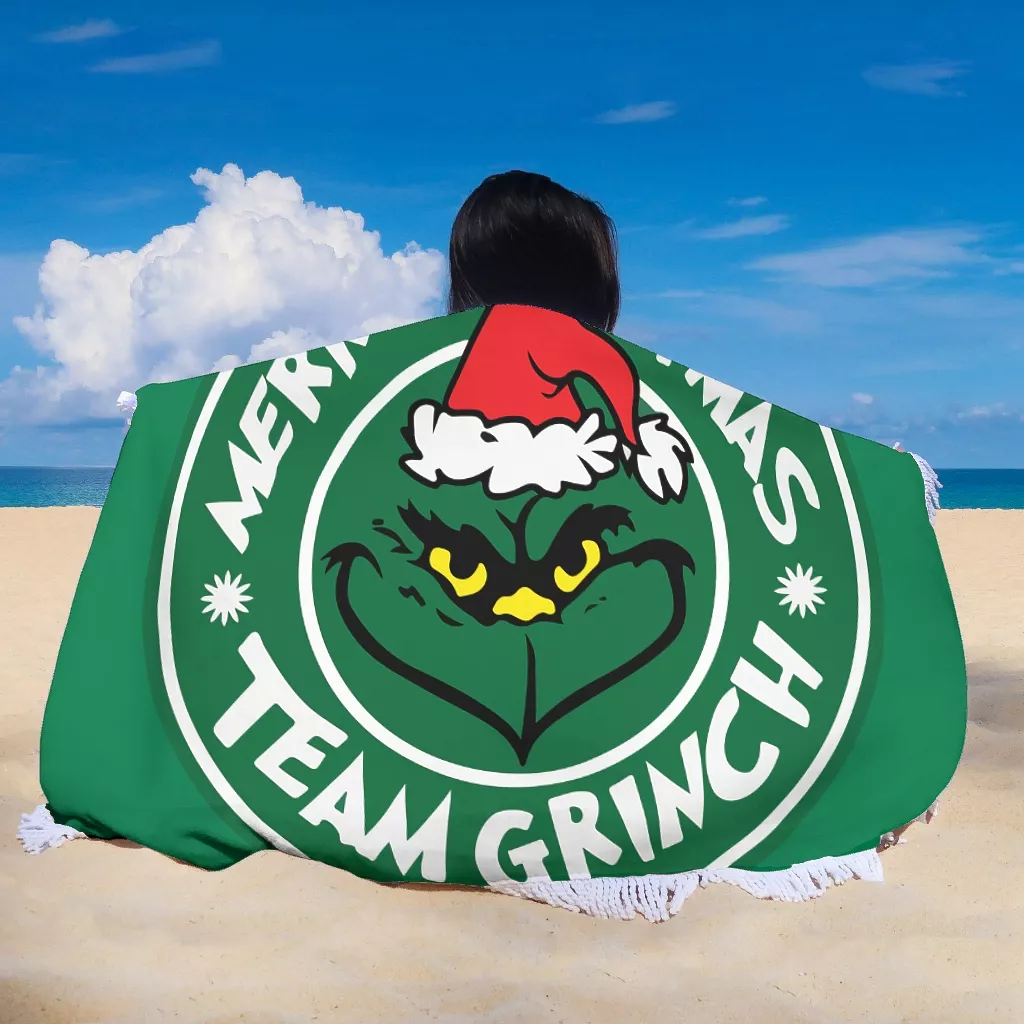 The Grinch Beach Towel Green Cartoon Character Round Beach Towel
