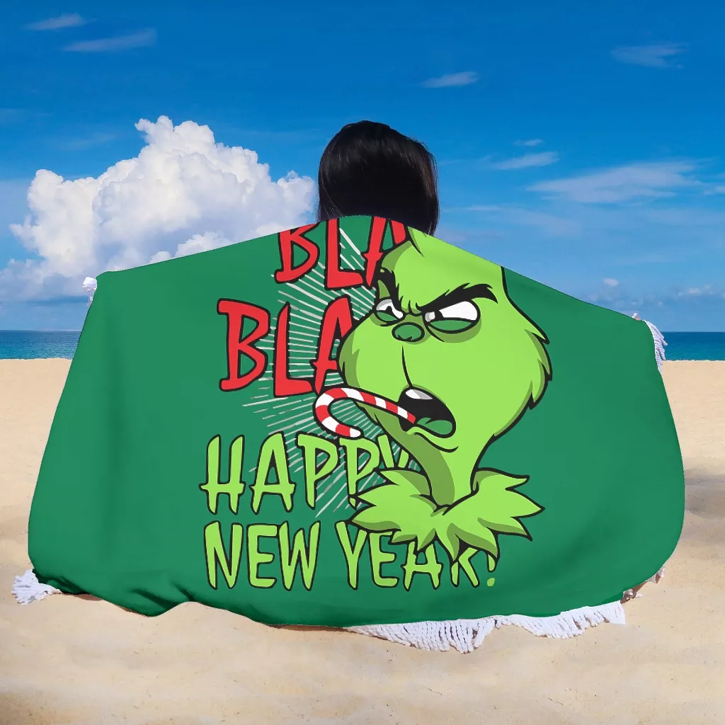 The Grinch Happy New Year Round Beach Towel