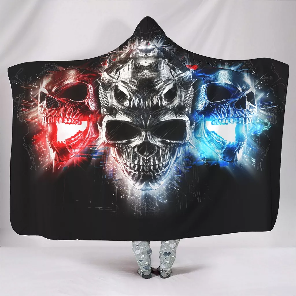 Colorful Glowing Skull Novelty Hooded Blanket