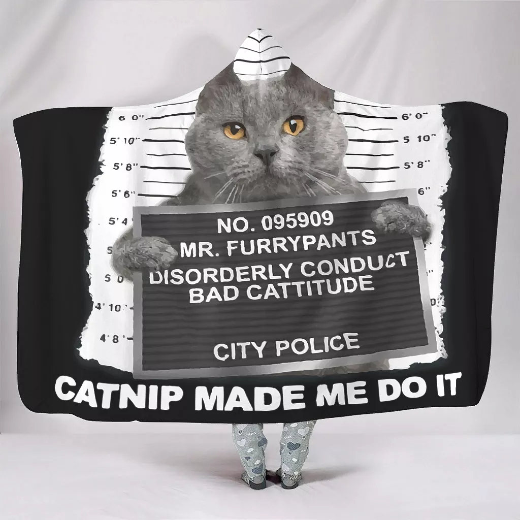 Black Cat Funny Hooded Blanket Wearable Cuddle Warm Cozy Throw Blanket