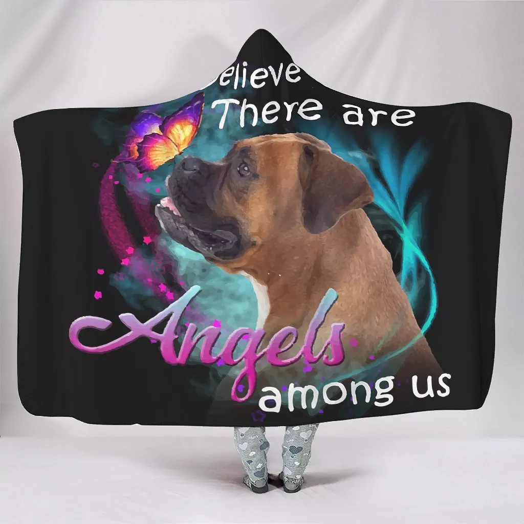 Boxer Angels Among Us Kids Teenager Wearable Hooded Blanket 