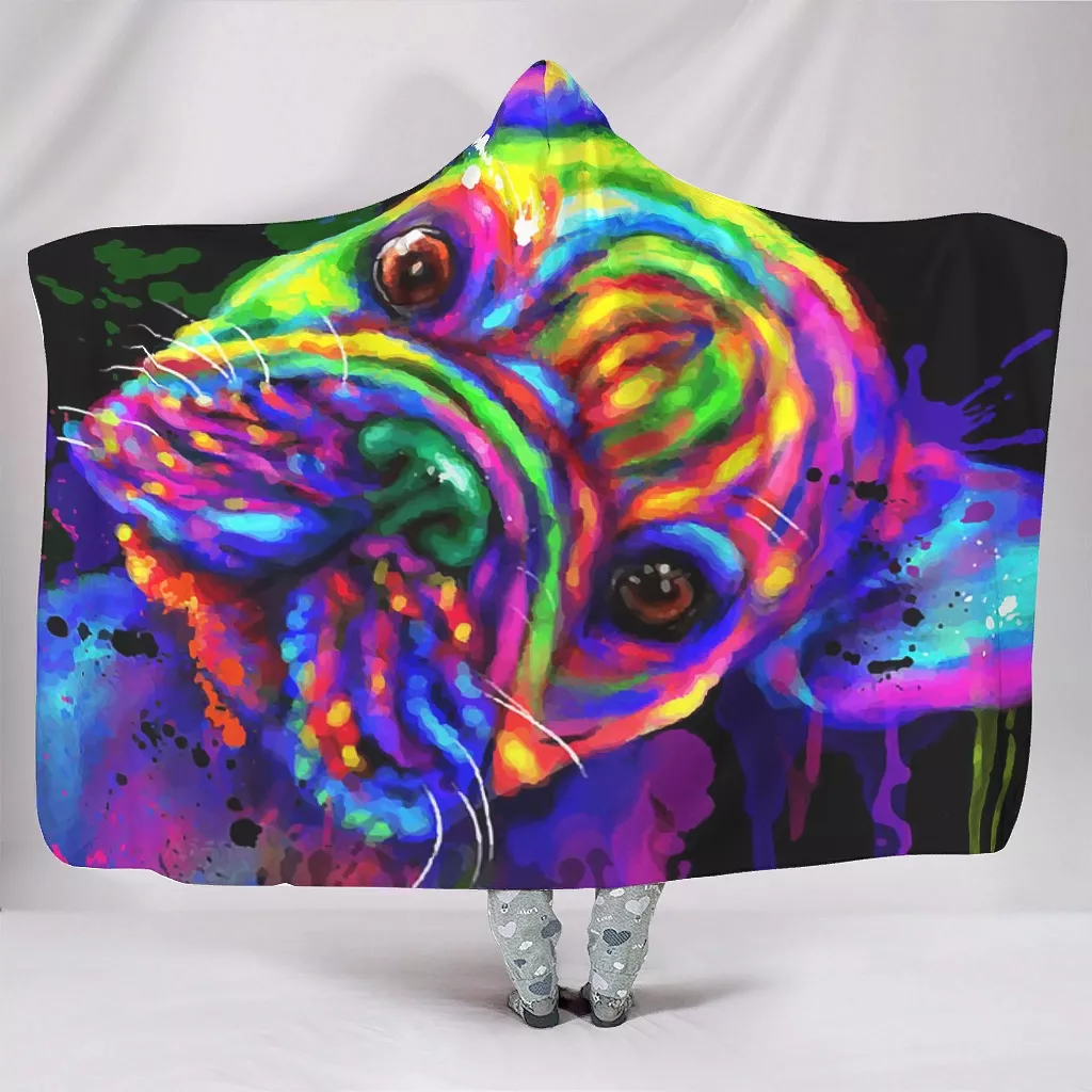 Graffiti Colors French Bulldog Blanket Hoodie For Kids Adult Hooded Blanket Wearable Blanket