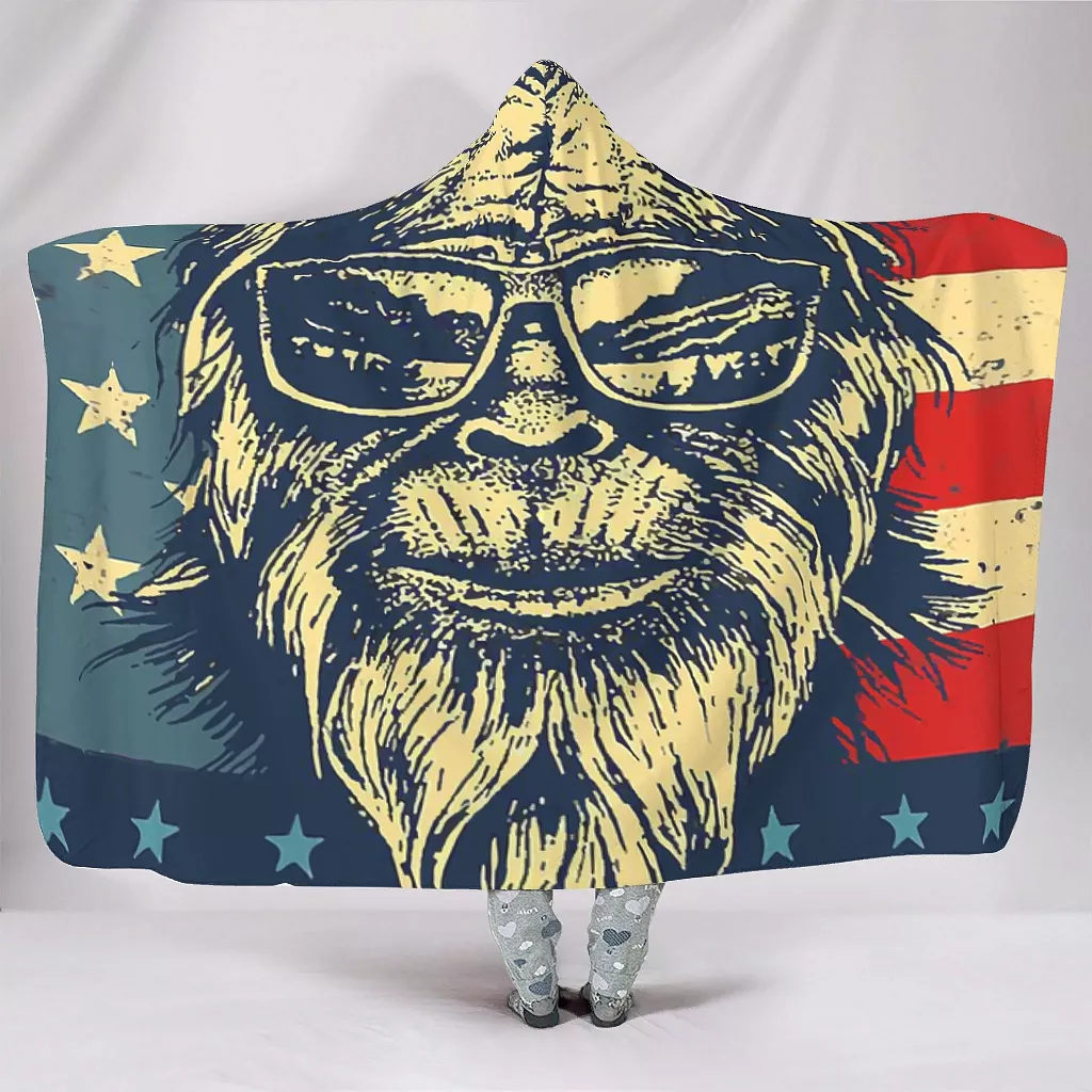 Bigfoot Man American Flag Wearable Blanket Cozy Soft Micro Plush Throw Blanket For Women Men