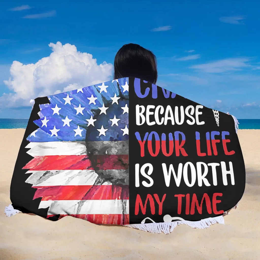I Became A Cna Because Your Life Is Worth My Time Round Beach Towel Blanket With Saying 