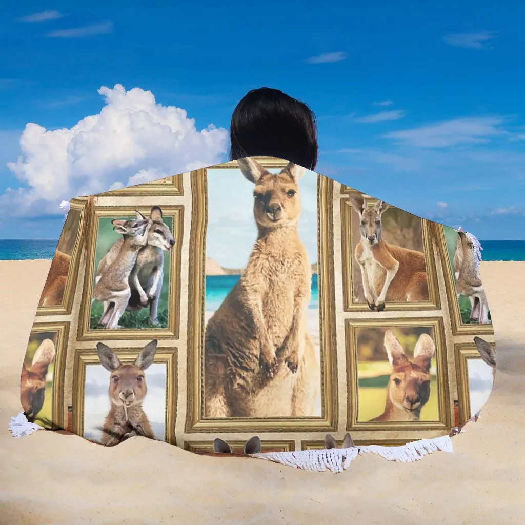 Animal Kangaroo Cute Round Beach Towel Microfiber Roundie Thick Beach Towel Blanket Throw Picnic Mat