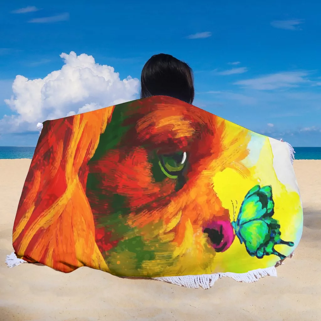 Butterfly Dog Beach Towel Blanket Thick Large Microfiber Circular Round Beach Towel Blanket