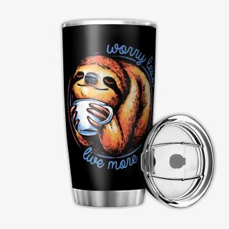 Worry Less Live More Sloth Insulated Travel Tumbler Cup Stainless Steel Mug With Splash Proof Lid